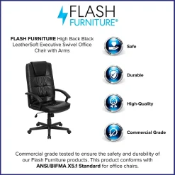 Flash Furniture Nora LeatherSoft Swivel High Back Executive Office Chair, Black (GO7102)