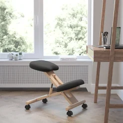 Flash Furniture Posey Armless Ergonomic Fabric/Wood Mobile Kneeling Office Chair, Black (WLSB210)