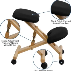 Flash Furniture Posey Armless Ergonomic Fabric/Wood Mobile Kneeling Office Chair, Black (WLSB210)