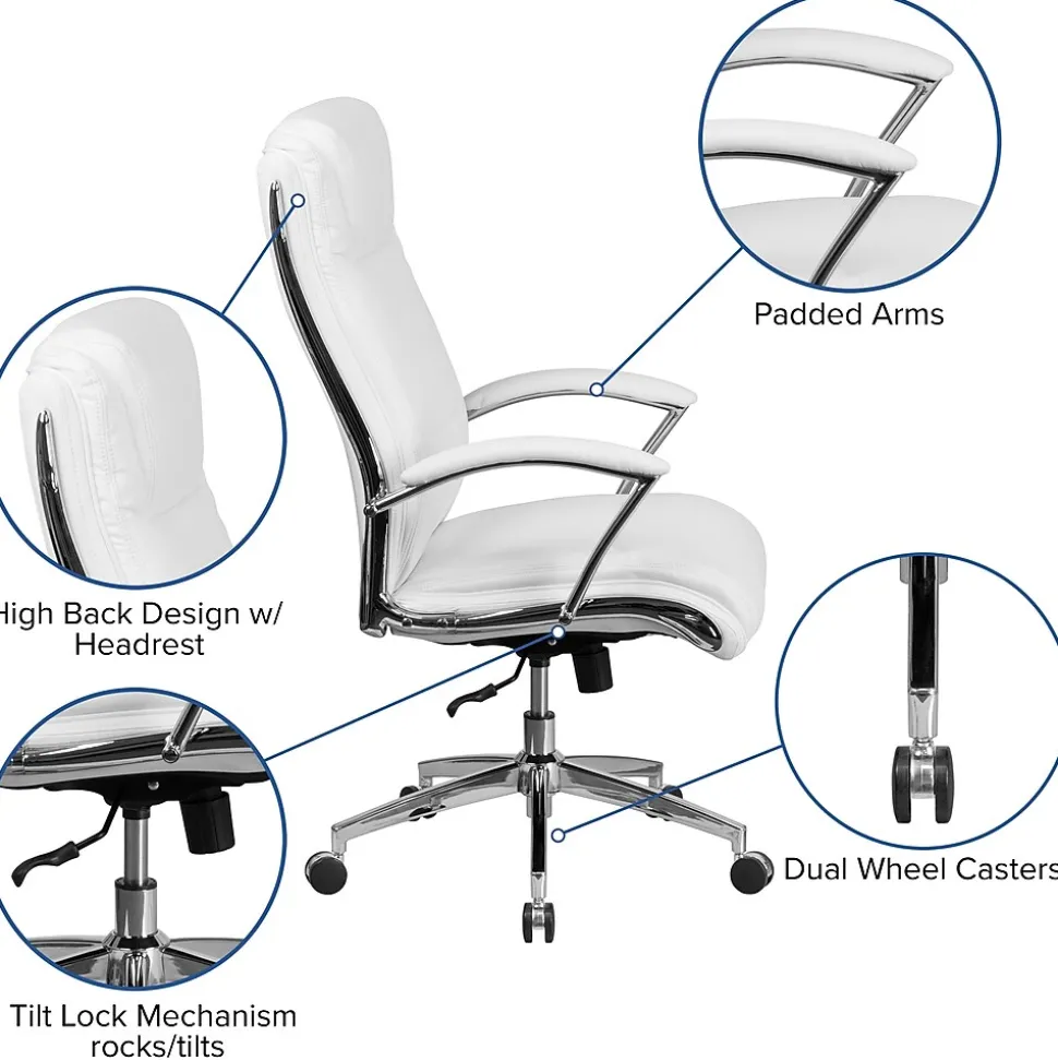 Flash Furniture Rebecca LeatherSoft Swivel High Back Executive Office Chair, White (GO2192WH)