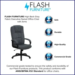 Flash Furniture Rochelle Fabric Swivel High Back Executive Office Chair, Gray (BT9022BK)