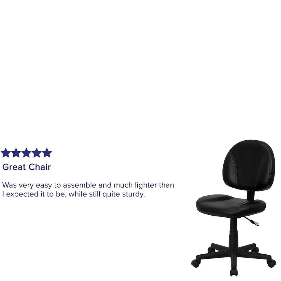 Flash Furniture Ronald Armless Ergonomic LeatherSoft Swivel Mid-Back Task Office Chair, Black (BT688BK)