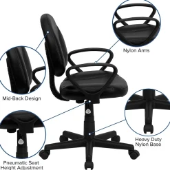 Flash Furniture Ronald Ergonomic LeatherSoft Swivel Mid-Back Task Office Chair, Black (BT688BKA)