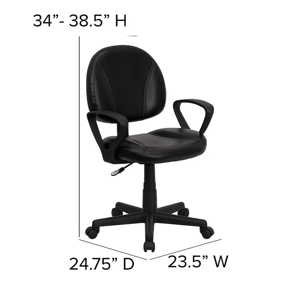 Flash Furniture Ronald Ergonomic LeatherSoft Swivel Mid-Back Task Office Chair, Black (BT688BKA)