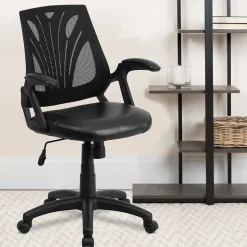 Flash Furniture Sam Ergonomic LeatherSoft/Mesh Swivel Mid-Back Task Office Chair, Black (GOWY82LEA)