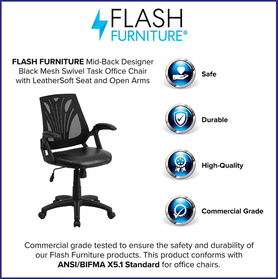 Flash Furniture Sam Ergonomic LeatherSoft/Mesh Swivel Mid-Back Task Office Chair, Black (GOWY82LEA)