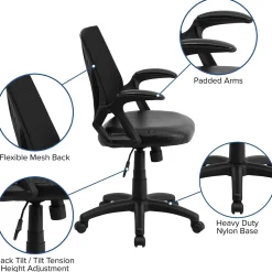 Flash Furniture Sam Ergonomic LeatherSoft/Mesh Swivel Mid-Back Task Office Chair, Black (GOWY82LEA)