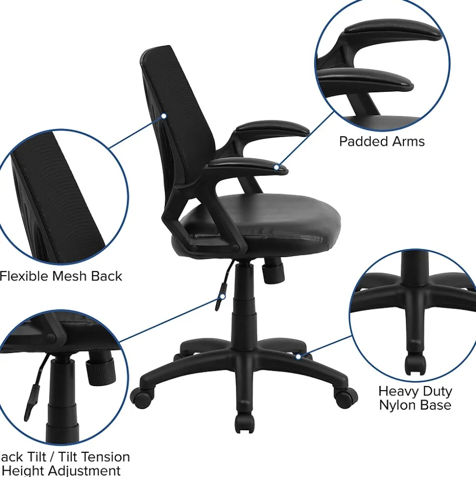Flash Furniture Sam Ergonomic LeatherSoft/Mesh Swivel Mid-Back Task Office Chair, Black (GOWY82LEA)