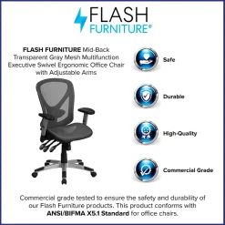 Flash Furniture Sam Ergonomic Mesh Swivel Mid-Back Multifunction Executive Office Chair, Transparent Gray (GOWY1363)