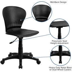 Flash Furniture Sorho Armless Plastic Swivel Mid-Back Task Office Chair, Black (RUTA103BK)