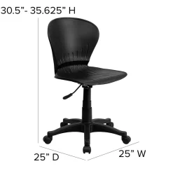 Flash Furniture Sorho Armless Plastic Swivel Mid-Back Task Office Chair, Black (RUTA103BK)