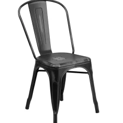 Flash Furniture Tenley Metal Stacking Chair, Distressed Black (ET3534BK)