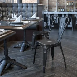 Flash Furniture Tenley Metal Stacking Chair, Distressed Black (ET3534BK)