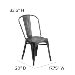 Flash Furniture Tenley Metal Stacking Chair, Distressed Black (ET3534BK)