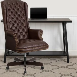 Flash Furniture Turner Ergonomic LeatherSoft Swivel High Back Fully Tufted Executive Office Chair, Brown (CI360BRN)