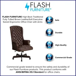 Flash Furniture Turner Ergonomic LeatherSoft Swivel High Back Fully Tufted Executive Office Chair, Brown (CI360BRN)