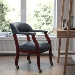 Flash Furniture Vinyl Mid Back Luxurious Conference Chair With Casters, Blue