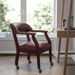 Flash Furniture Vinyl Mid Back Luxurious Conference Chair With Casters, Oxblood