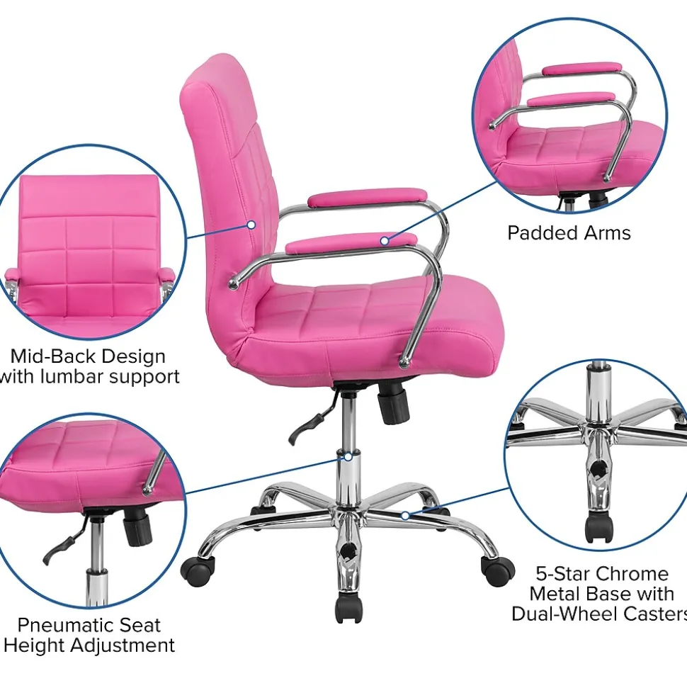 Flash Furniture Vivian Vinyl Swivel Mid-Back Executive Office Chair, Pink (GO2240PK)