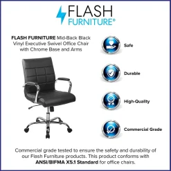 Flash Furniture Vivian Vinyl Swivel Mid-Back Executive Office Chair, Black (GO2240BK)