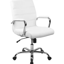 Flash Furniture Whitney Ergonomic LeatherSoft Swivel Mid-Back Executive Office Chair, White/Chrome (GO2286MWH)