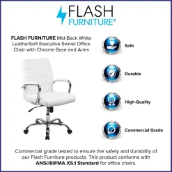 Flash Furniture Whitney Ergonomic LeatherSoft Swivel Mid-Back Executive Office Chair, White/Chrome (GO2286MWH)