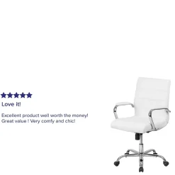 Flash Furniture Whitney Ergonomic LeatherSoft Swivel Mid-Back Executive Office Chair, White/Chrome (GO2286MWH)