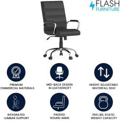 Flash Furniture Whitney Ergonomic LeatherSoft Swivel Mid-Back Executive Office Chair, Black/Chrome (GO2286MBK)
