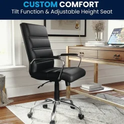 Flash Furniture Whitney Ergonomic LeatherSoft Swivel Mid-Back Executive Office Chair, Black/Chrome (GO2286MBK)