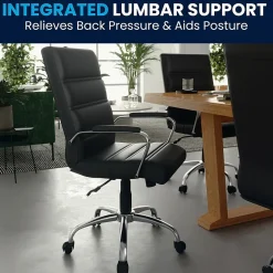 Flash Furniture Whitney Ergonomic LeatherSoft Swivel Mid-Back Executive Office Chair, Black/Chrome (GO2286MBK)