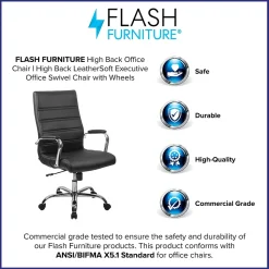 Flash Furniture Whitney Ergonomic LeatherSoft Swivel High Back Executive Office Chair, Black/Chrome (GO2286HBK)
