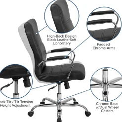 Flash Furniture Whitney Ergonomic LeatherSoft Swivel High Back Executive Office Chair, Black/Chrome (GO2286HBK)