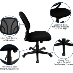 Flash Furniture Y-GO Office Armless Ergonomic Mesh Swivel Mid-Back Task Office Chair, Black (GOWY05)