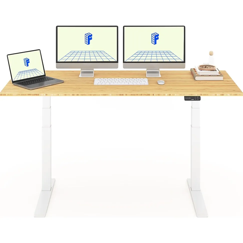 FlexiSpot E7 Pro 72"W Electric Adjustable Standing Desk, Bamboo/White (E7WPRO7230-LBZB)