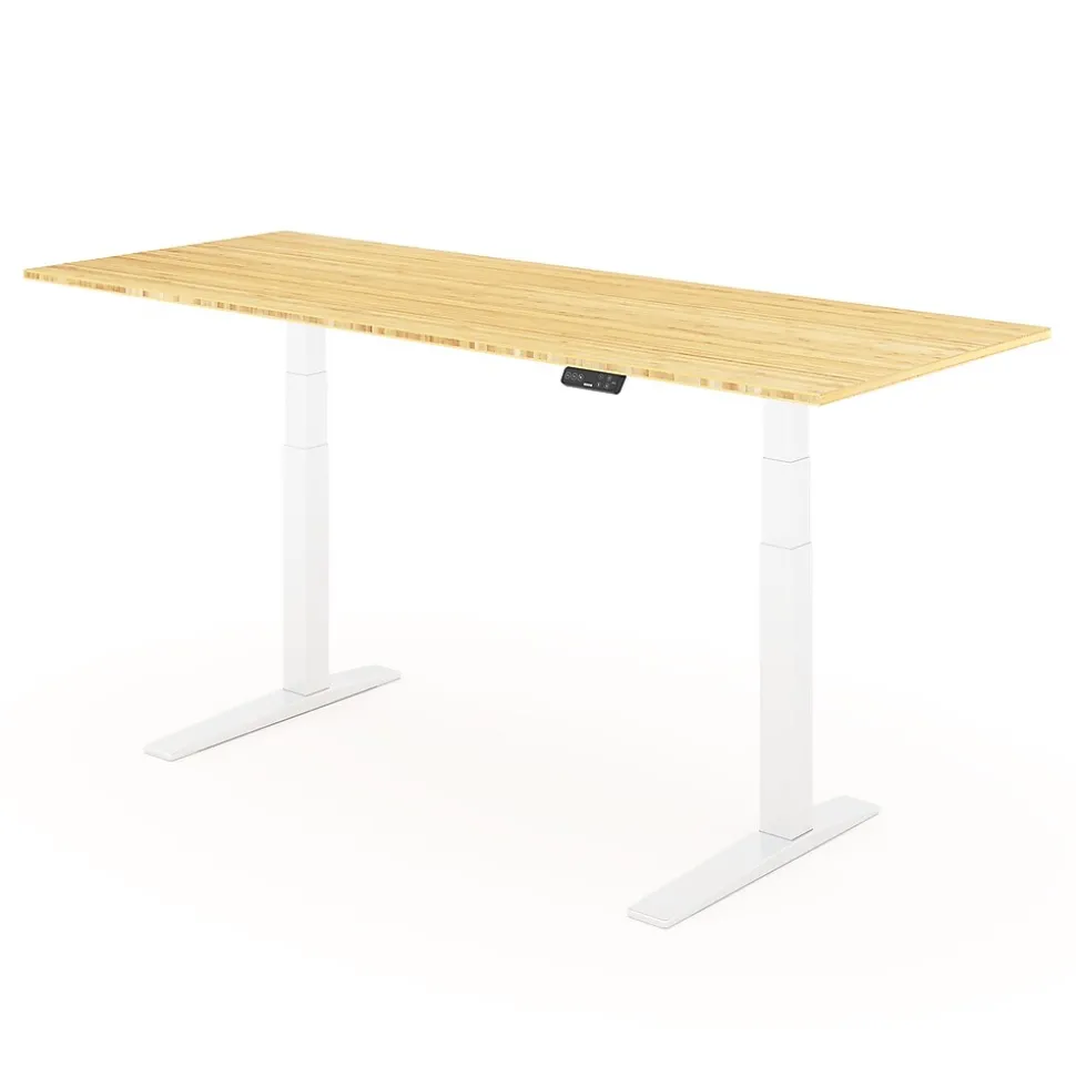 FlexiSpot E7 Pro 78"W Electric Adjustable Standing Desk, Bamboo/White (E7WPRO7830LBZB)