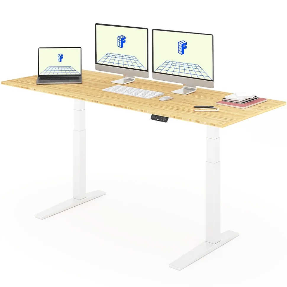 FlexiSpot E7 Pro 78"W Electric Adjustable Standing Desk, Bamboo/White (E7WPRO7830LBZB)