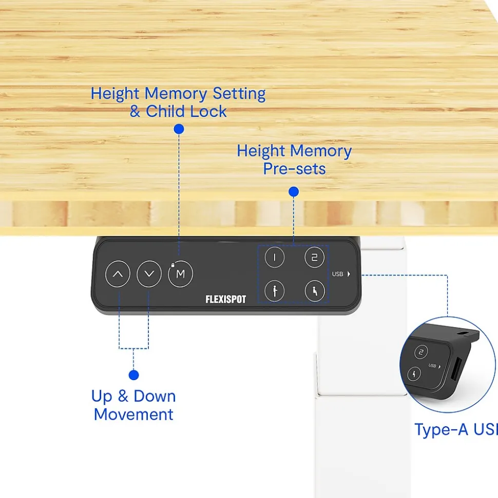 FlexiSpot E7 Pro 78"W Electric Adjustable Standing Desk, Bamboo/White (E7WPRO7830LBZB)