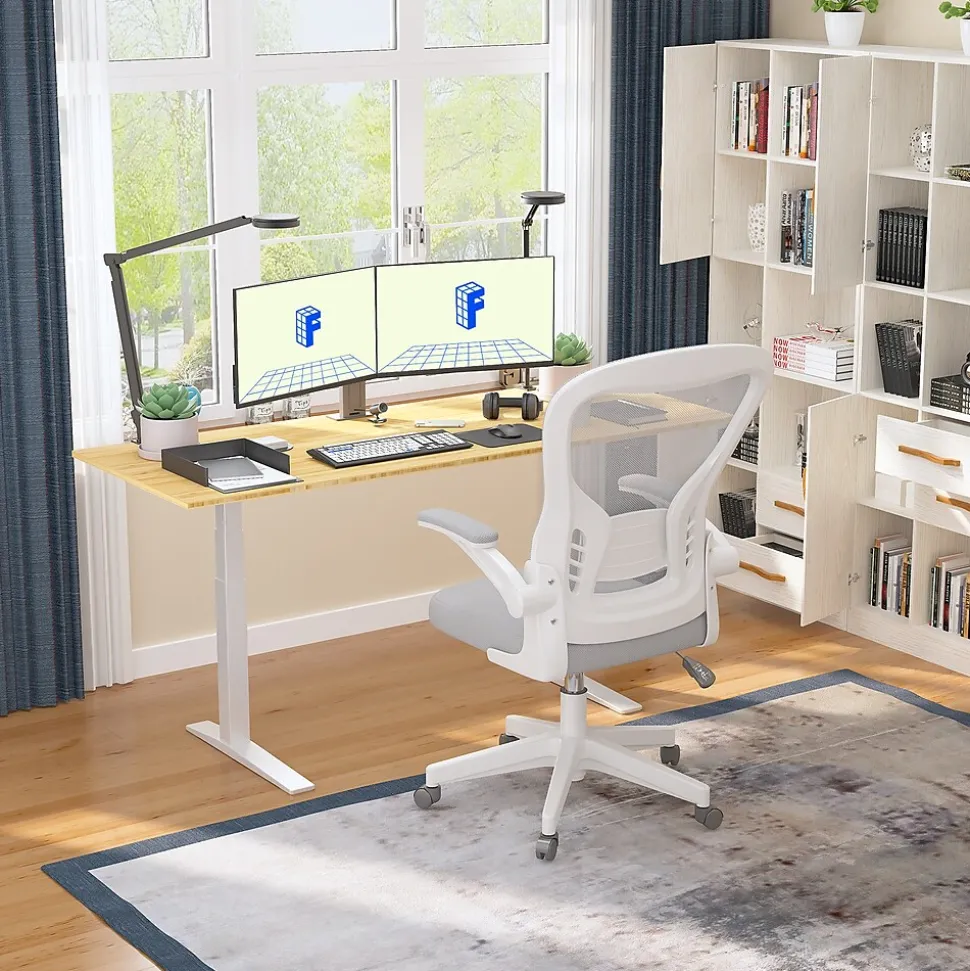 FlexiSpot E7 Pro 78"W Electric Adjustable Standing Desk, Bamboo/White (E7WPRO7830LBZB)