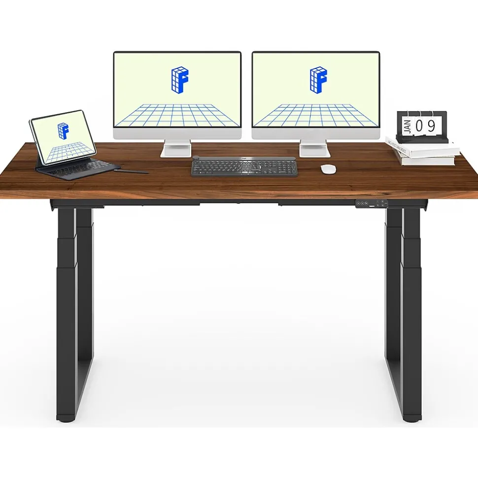 FlexiSpot E7Q 72"W Electric Adjustable Standing Desk, Black Walnut/Black (E7QB7230-BW)