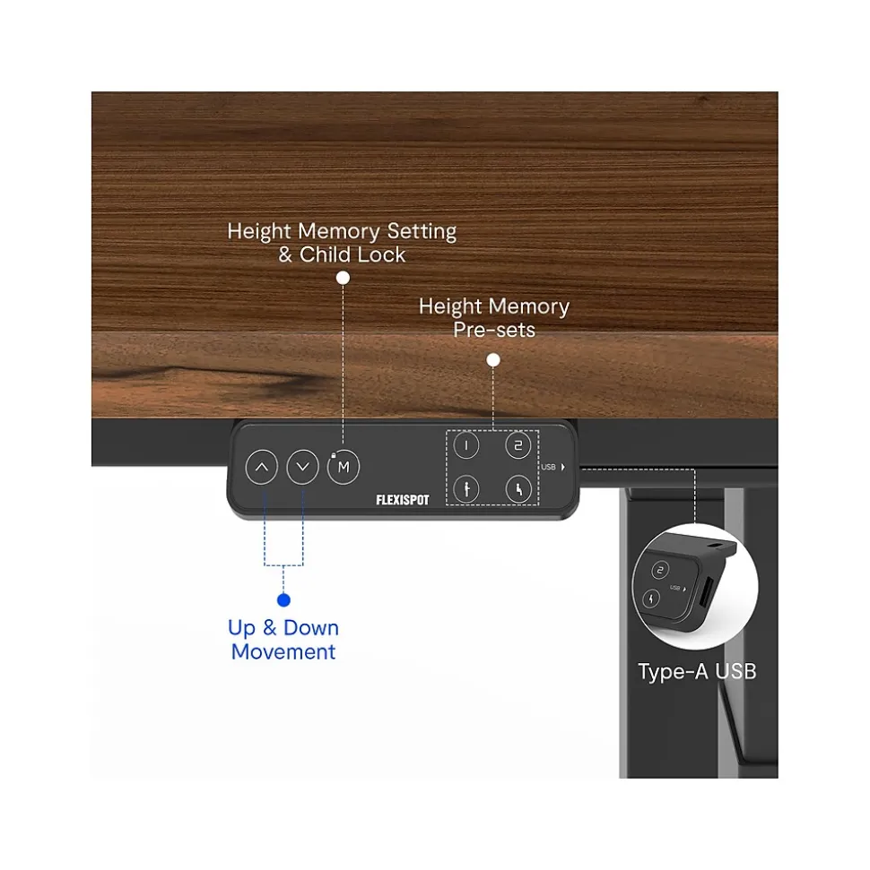 FlexiSpot E7Q 72"W Electric Adjustable Standing Desk, Black Walnut/Black (E7QB7230-BW)