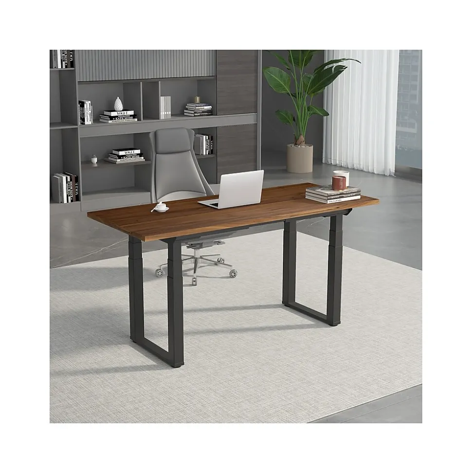 FlexiSpot E7Q 72"W Electric Adjustable Standing Desk, Black Walnut/Black (E7QB7230-BW)