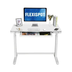 FlexiSpot EW8 48"W Rectangular Adjustable Metal Standing Desk, White (EW8W)