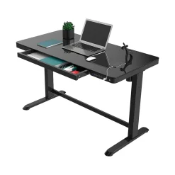 FlexiSpot 48"W Electric Adjustable Glass Top Standing Desk, Black (EG8B-E)