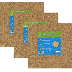 Flipside Natural Cork Tiles, 6" x 6", 4 Per Pack, 3 Packs (FLP12066-3)
