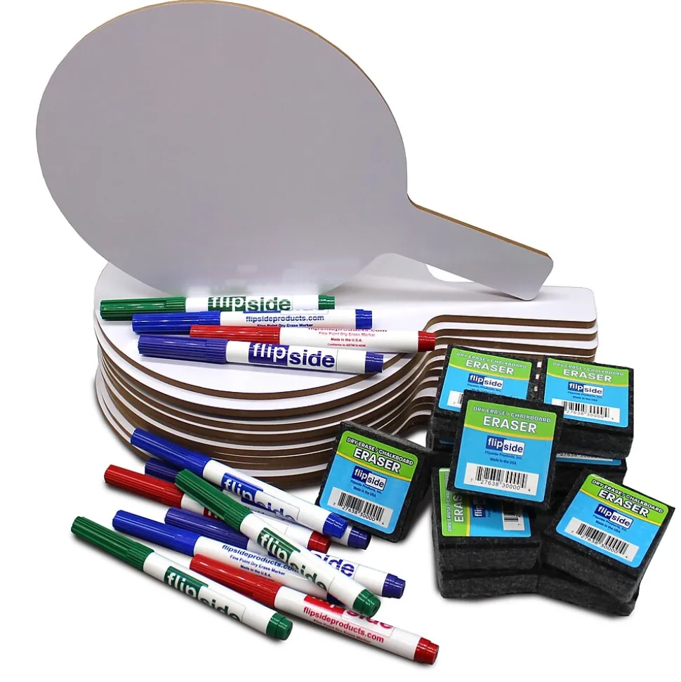 Flipside Oval Dry-Erase Answer Paddles, Pens, and Erasers Class Pack, 36/Set (19232)