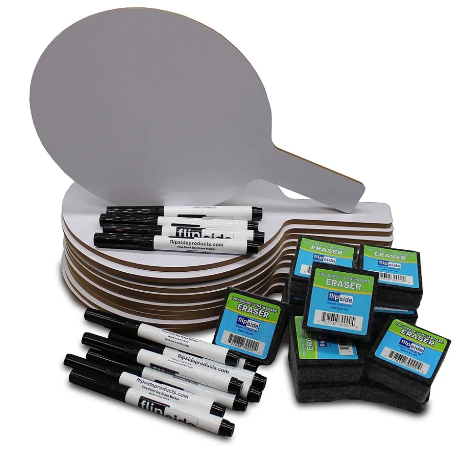Flipside Oval Dry-Erase Paddle, Eraser, and Pen Class Pack, 36/Set (11232)