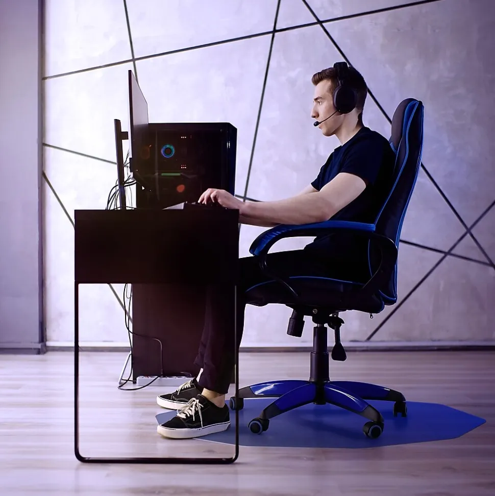 Floortex 9Mat Hard Floor Gaming Chair Mat, 38" x 39", Blue Polycarbonate (FC121001009RBL)