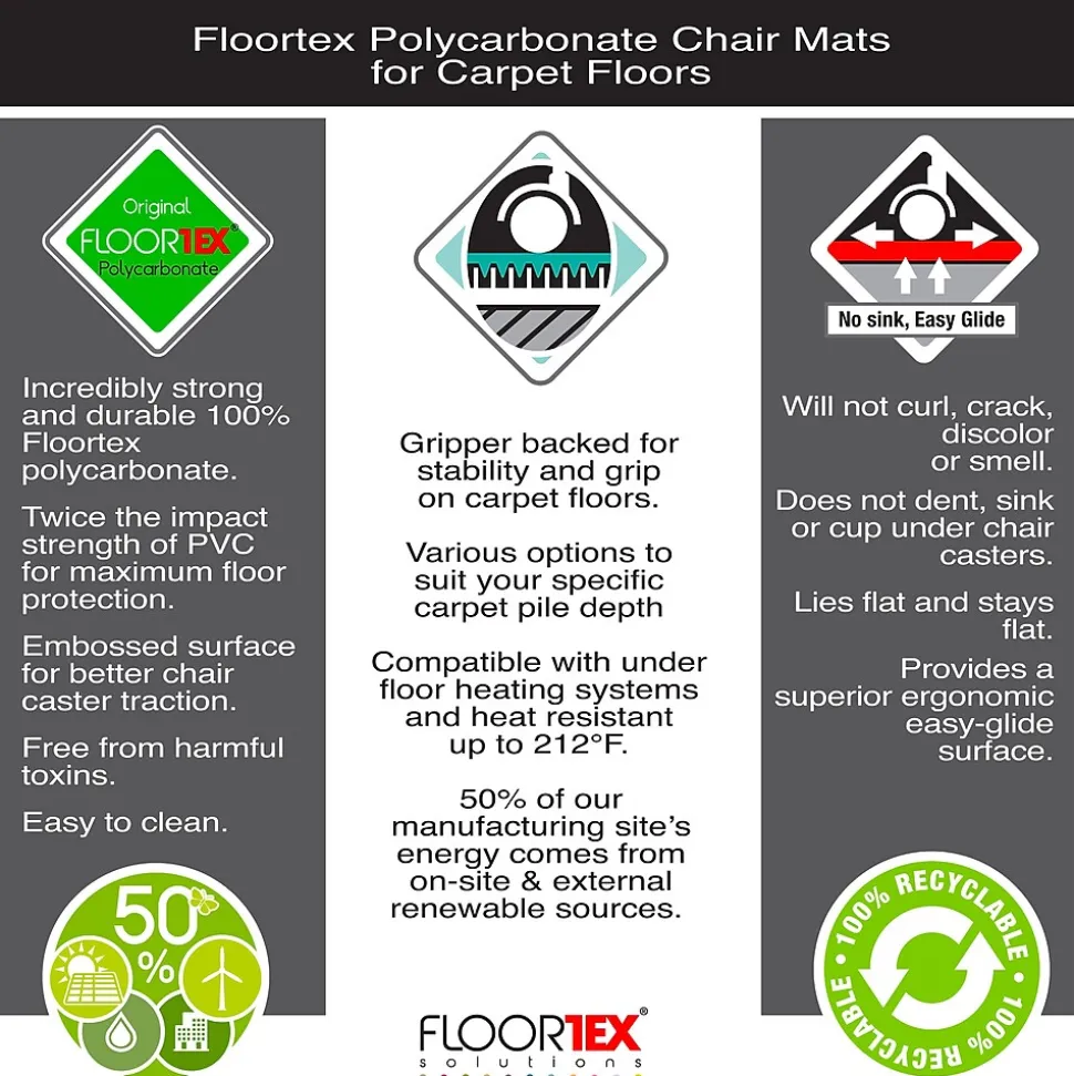 Floortex Ultimat Carpet Chair Mat, 48" x 118", Designed for Medium-Pile Carpet, Clear Polycarbonate (FR1130023ER)