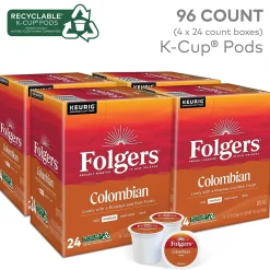 Folgers 100% Colombian Coffee, Keurig K-Cup Pod, Medium Roast, 24/Box, 4 Boxes/Carton (6659CT)
