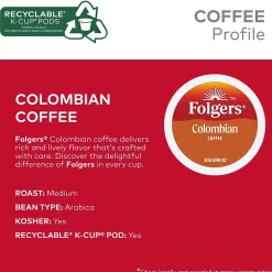Folgers 100% Colombian Coffee, Keurig K-Cup Pod, Medium Roast, 24/Box, 4 Boxes/Carton (6659CT)